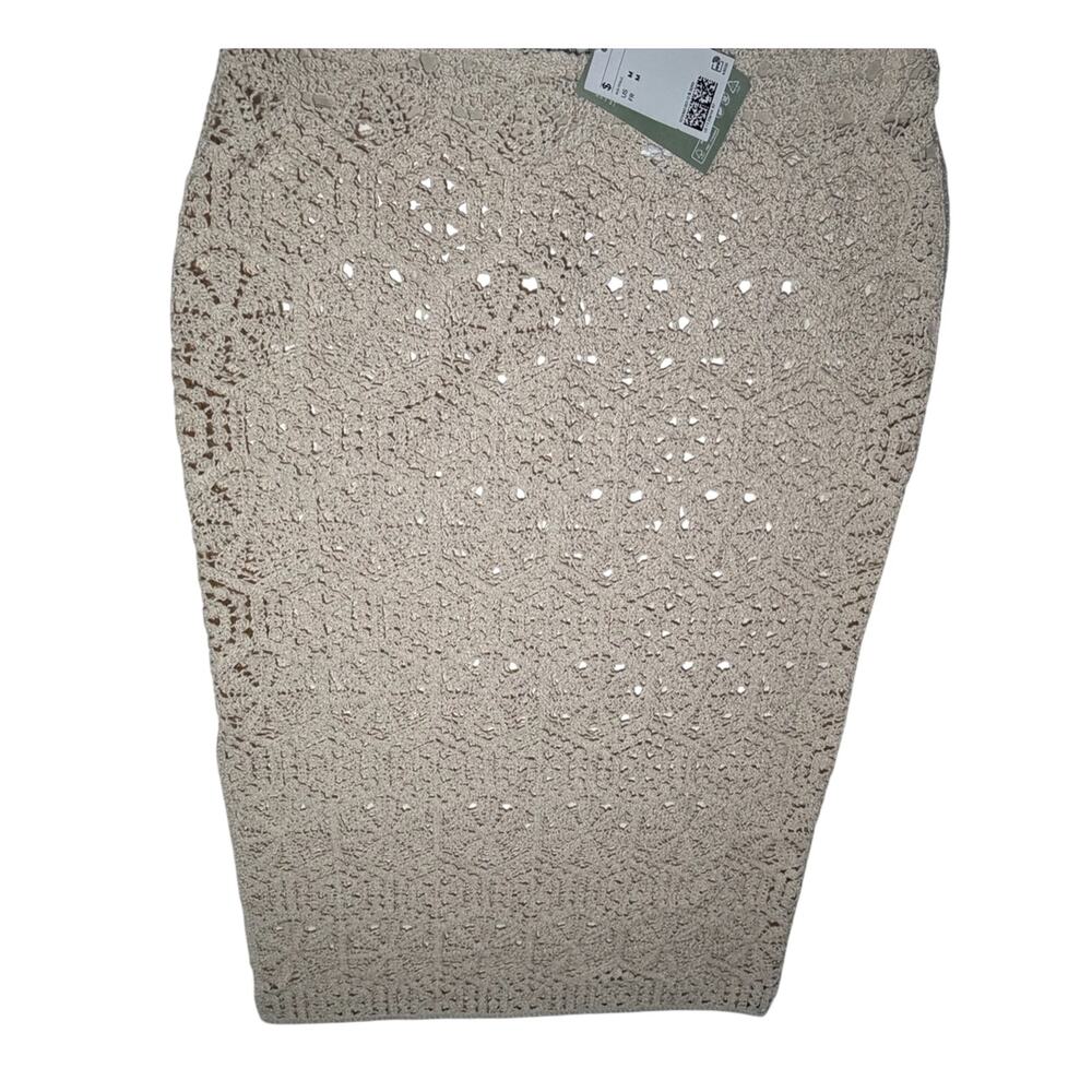 H&M Pointelle-knit Crochet Pencil Skirt Beige M 8 10 NWT